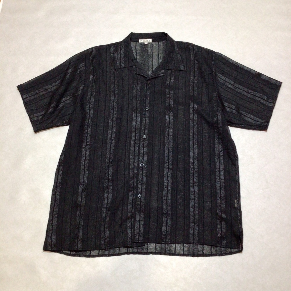 Prestige Black Button Down Short Sleeve Shirt, Size XXL